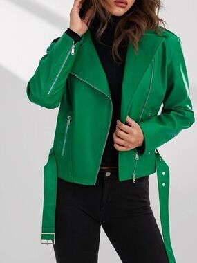 SHEIN Vibrant Green Leather Jacket